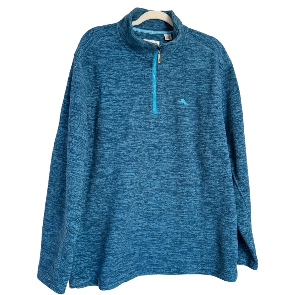 Tommy Bahama Blue Cloud Peak 1/4 Zip Active Fleece Sweater Sz XL Mock Neck Logo
